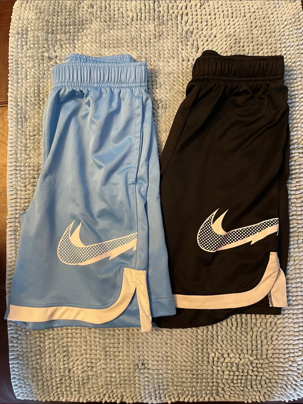 Set of 2 - Nike Kids Athletic Shorts in Light Blue and Black with White Trim